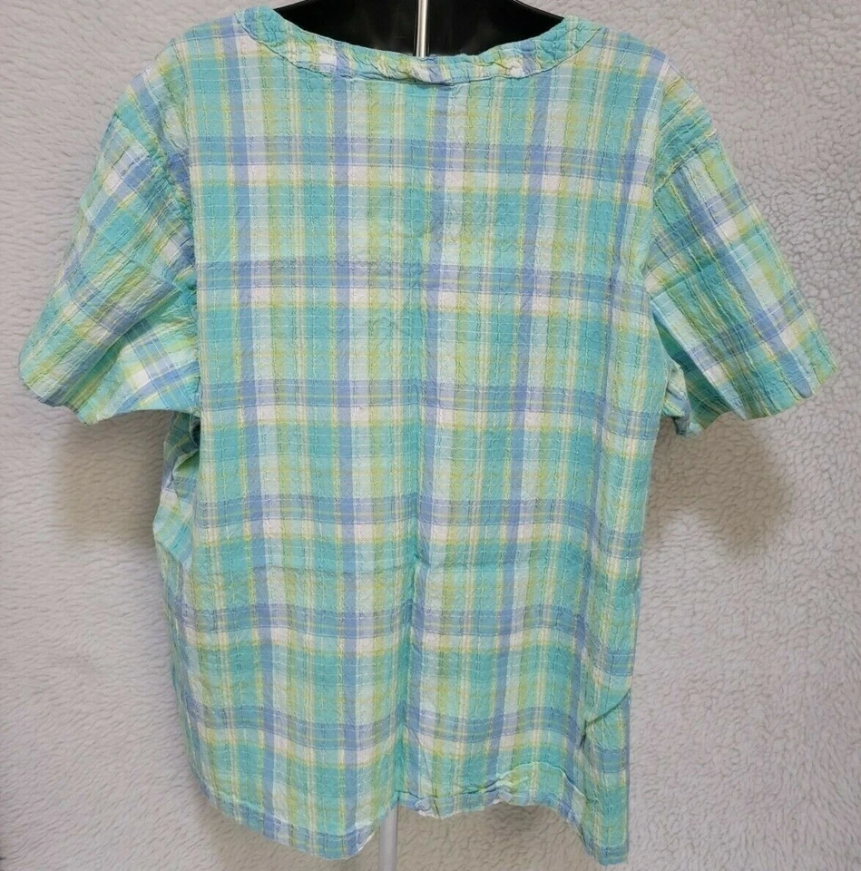 Camisa Top Blusa Jane Ashley Mujer Talla 3X Verde Azul Blanco A Cuadros Foto 4 de 4