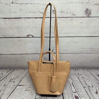Zara Tan Vegan Leather Tote Bag Womens Tassel Shoulder Boho Minimalist