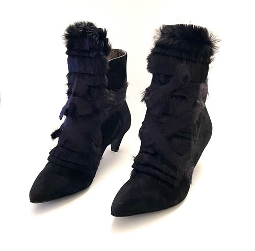 $699~AGL ATTILIO GIUSTI LEOMBRUNI Black Suede Rabbit Fur Kitten Heel Boots 40/ 9 - Picture 11 of 15