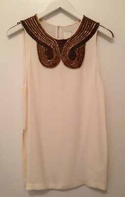New 3.1 PHILLIP LIM Sz M Silk Beaded Sleeveless Tunic Top Cream Color  Embel