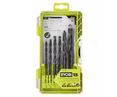 RYOBI Black Oxide Round Shank Drill Bit Set (15-Piece)
