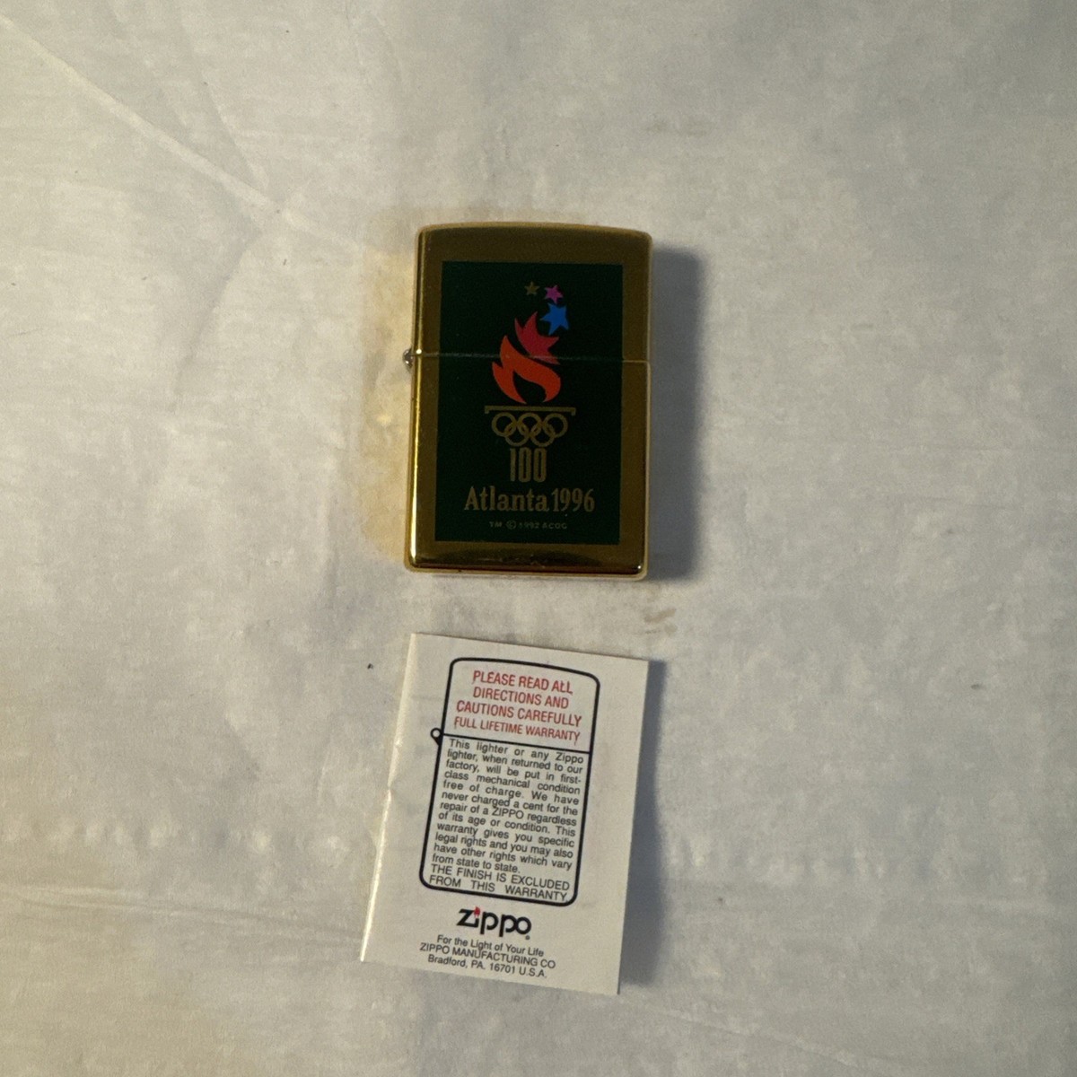 Zippo Lighter Vintage 100th Anniversary Atlanta Olympics 1996