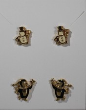 VTG Avon Gold Tone Snowman Penguin Pierced Enamel Earrings - Lot of 2