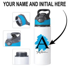 Personalised Water Bottle 600 ml Custom Name Stainless Steel Insulated Straw Lid