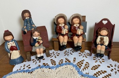 Vintage Gail Laura 1990s Figurines Lot with Furniture - Country / Folk / Cute