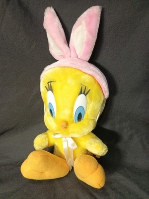 Vintage Easter Tweety Bird Plush Stuffed Animal Looney Tunes with Rabbit Ears