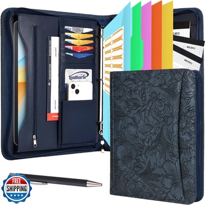 Leathario Portfolio Binder, Includes 5 Folder Index Dividers and 3 Notepads, 