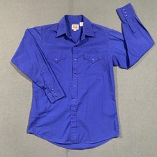 Ely Cattleman Mens Royal Blue Size M 15.5x33 Western Pearl Snap LS Shirt