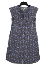 Ann Taylor Loft XS Blue Button-Front Sleeveless Floral Print Dress Rayon