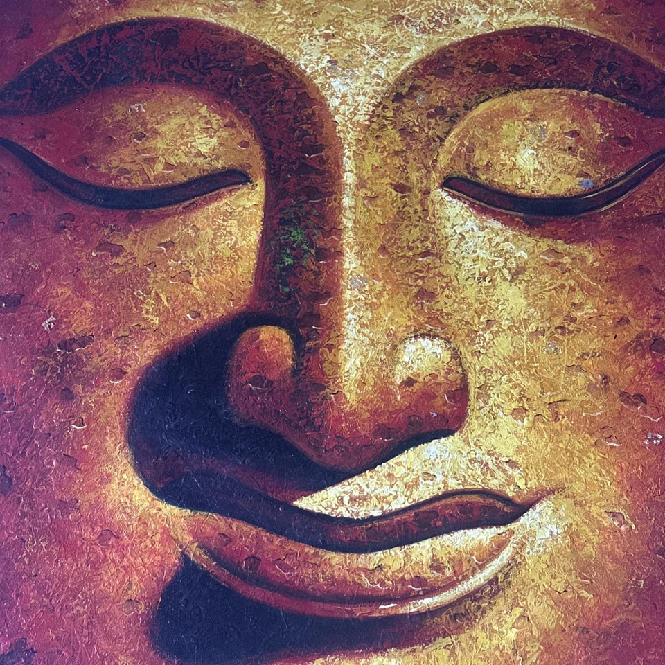 Pintura budista original pintada a mano hoja de oro meditación espiritual óleo/lata Foto 2 de 4