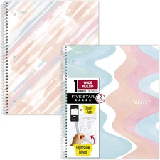 Spiral Notebook + Study App, 2 Pack, 1 Subject, Wide Ruled, 8" X 10-1/2", 80 She