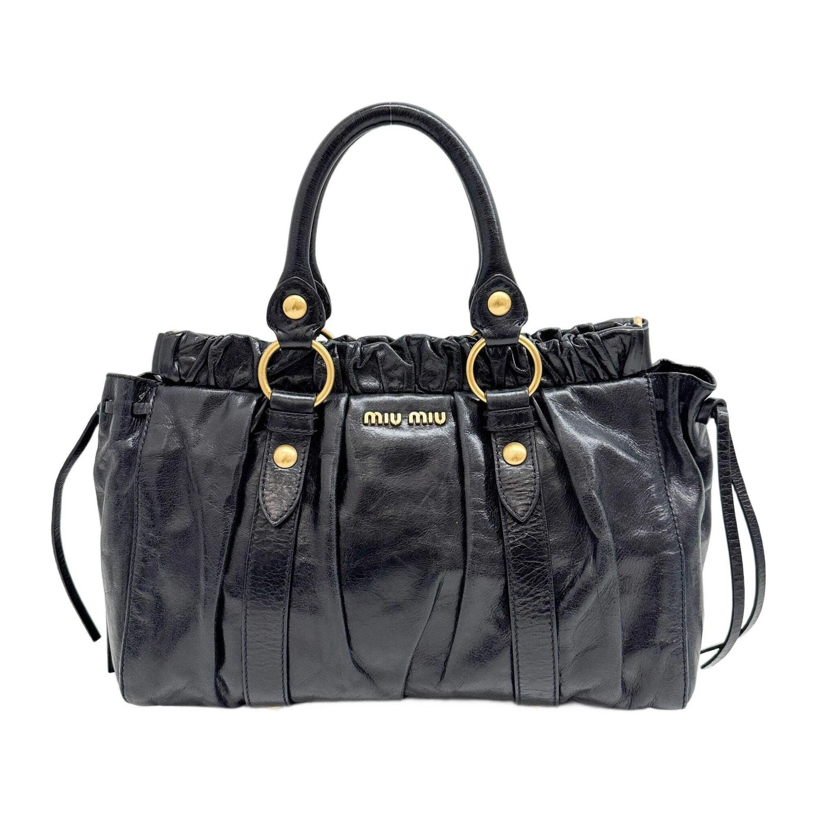 Miu Miu — MIU MIU Vitello Black Leather Two Way Bag