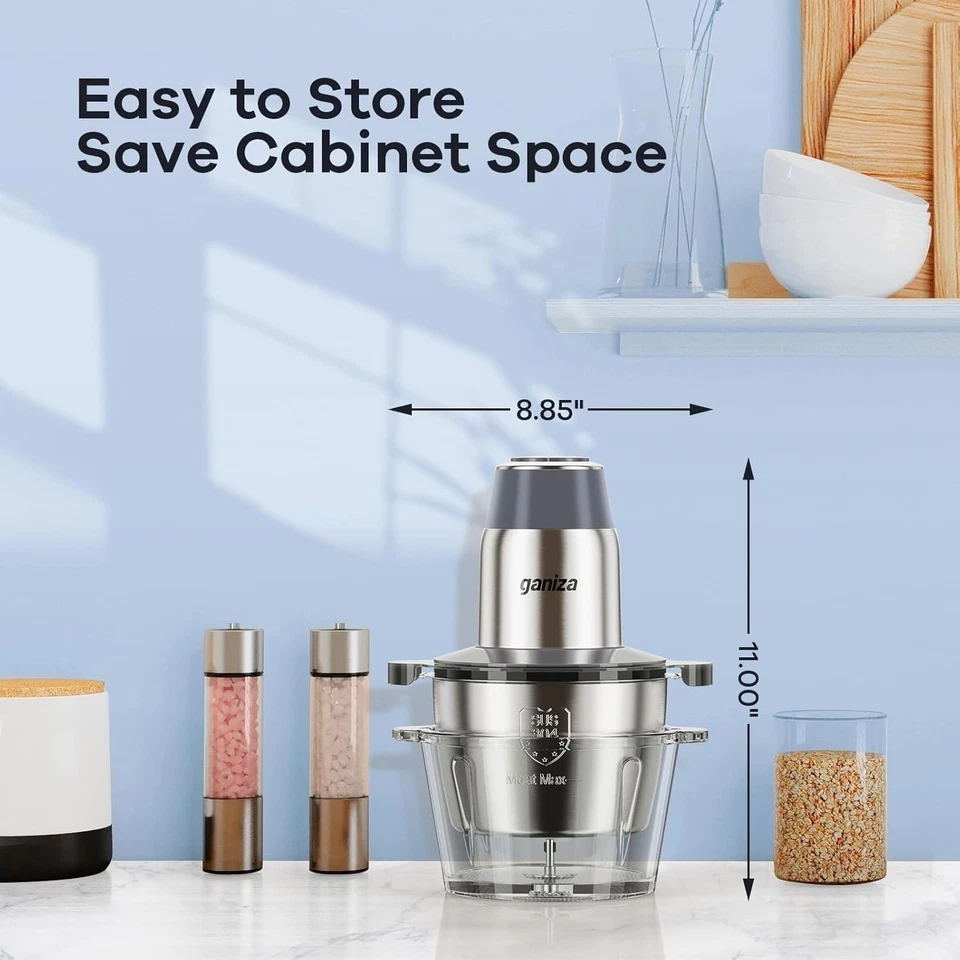 Food Processor Electric Chopper with 2 Bowls and 450W Copper Motor for Veggie... - Image 4 of 4