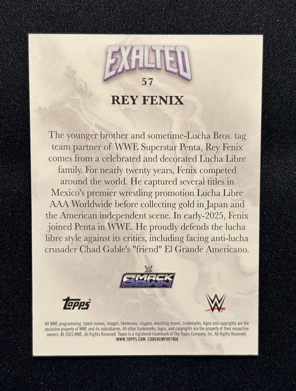 2025 Topps Exalted WWE Rey Fenix #57 Green /50 view 2