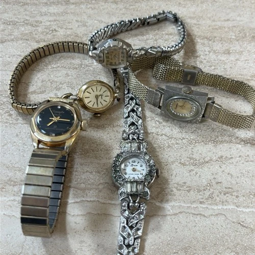 Vintage Mechanical Watch Lot Of 5 Ladies For Parts Or Repair