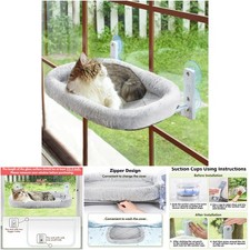 Cordless Cat Window Perch Hammock Gray Large Foldable Suction Cup Bed
