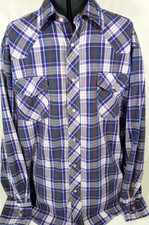 Wrangler-Mens Long Sleeve-Western Pearl Snap Shirt-XL Extra Large-Plaid-Cowboy