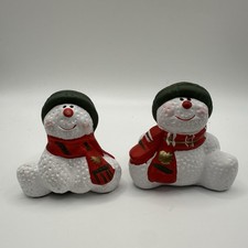 VTG Set Of 2 Ceramic Snowman Figurines 2 1/2” Miniature Christmas Winter Trinket
