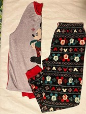 Disney Mickey Mouse Christmas 2-Piece Fleece Pajama Set Mens M Red/Gray