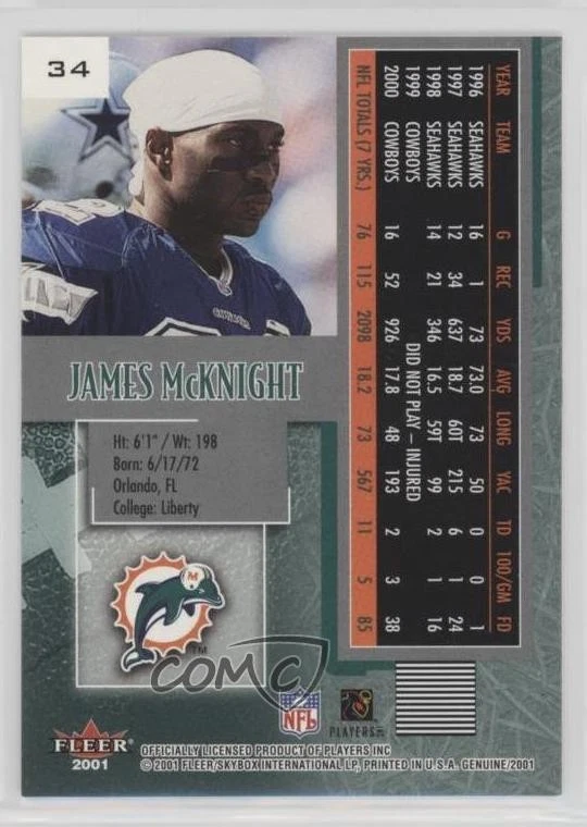 2001 Fleer Genuine James McKnight #34 - Image 2 of 2