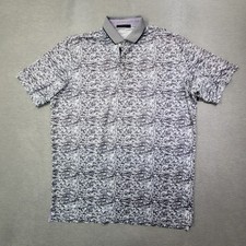 Greyson Polo Shirt Mens Large White Black Landscape Forest Wolves Stretch Golf