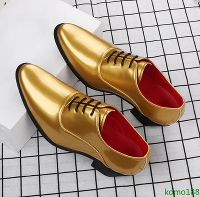 Plus Size Mens British Pointy Toe Block Heel Faux Leather Oxfords Wedding Shoes
