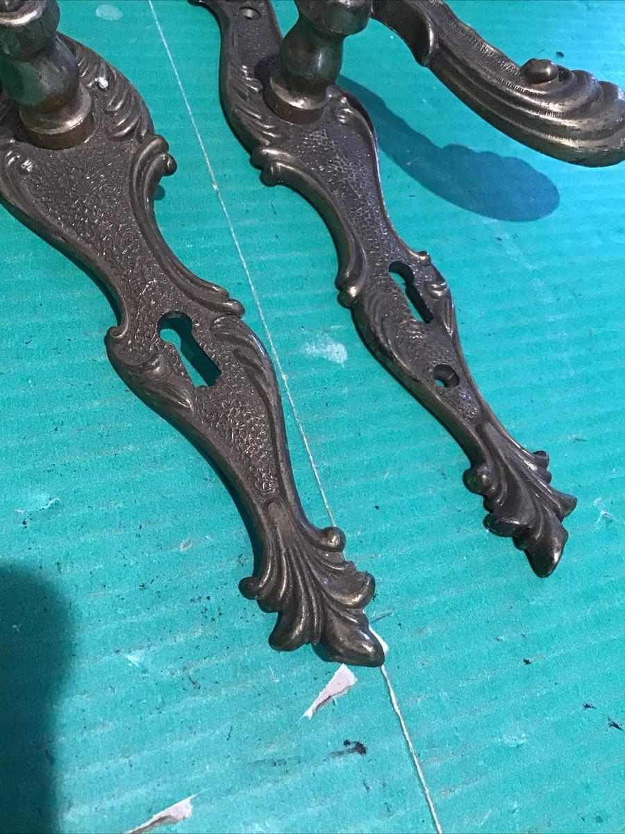Vintage Brass French Provincial Door Handle Keyhole Backplate Set