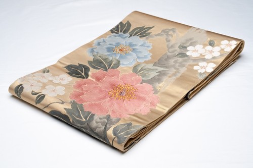 QUERIDO CINTURÓN FAJA FUKURO OBI SEDA JAPONÉS AUTÉNTICO VAINILLA MUJER KIMONO VINTAGE - Imagen 2 de 8