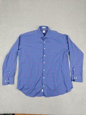 Peter Millar Dress Shirt Mens XL Blue Check Cotton Long Sleeve Spread Collar