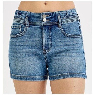 NWT RISEN Bow Detail Hi Rise Wash Distressed Shorts Tummy Control Women Size XL