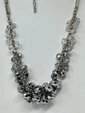 WHBM White House Black Market Silvertone Metallic Gray Crystal 32-34" Necklace