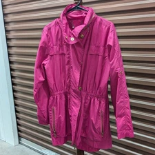Vintage Women's Pink Fuchsia Retro Fit & Flare Windbreaker Jacket Coat