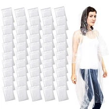 50 Pack Disposable Rain Ponchos for Adults, Plastic Emergency Ponchos with Hood