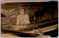 Antique RPPC Postcard Woman Ship Wheel Victoria Coney Island, NY 1910s