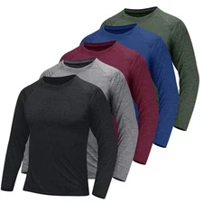 /7 Pack Long Sleeve Shirts for Large 5 5f - Black/Blue/Dark Grey/Army Green/Red