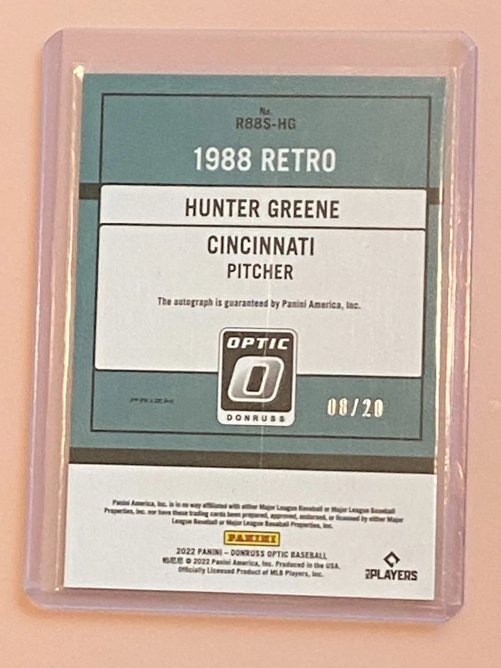 Hunter Greene Autograph Rookie #/20 2022 Donruss Optic Retro 1988 Pandora Prizm - Image 2 of 2