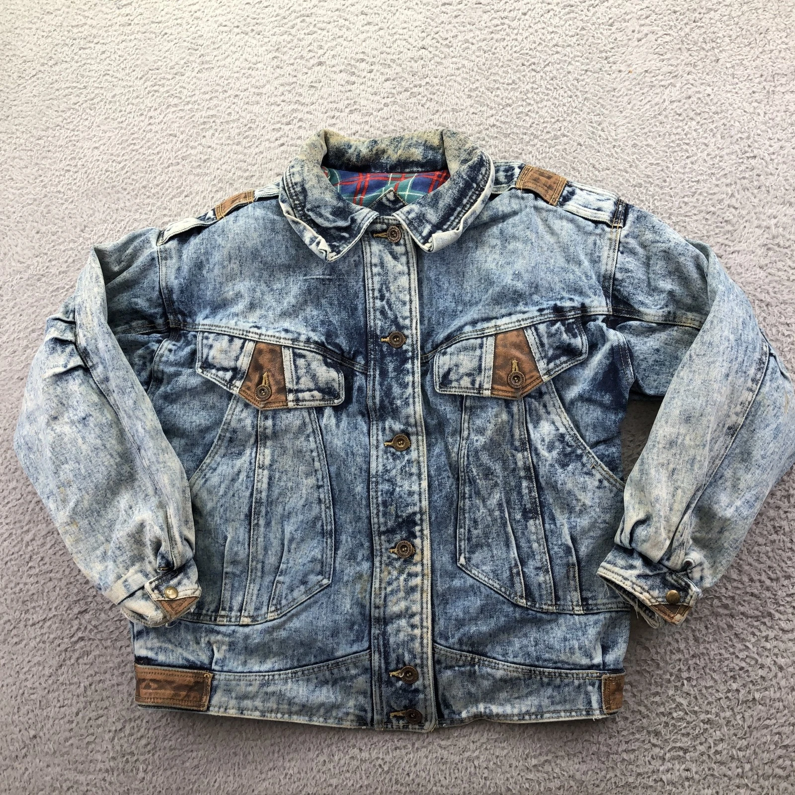 Vintage Current Seen Jacket Mens Medium Blue Denim Acid Wash Military Lined - product detail image 1