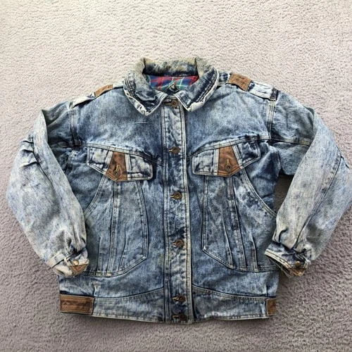 Vintage Current Seen Jacket Mens Medium Blue Denim Acid Wash Military Lined - product listing photo