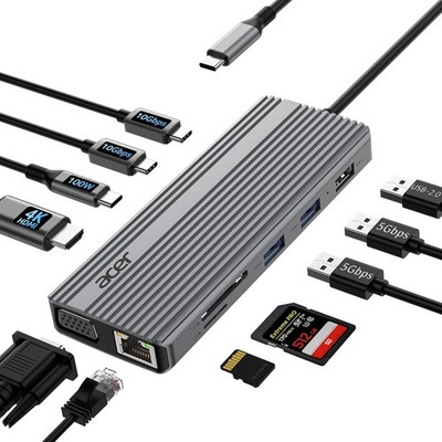 Acer USB C Docking Station 11-IN-1, USB-C auf 4K@60Hz HDMI, 1080P VGA, 2x10Gbps