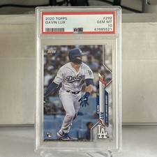 2020 Topps Gavin Lux 292 PSA 10 Gem Mint RC Rookie Card Dodgers. rookie card picture