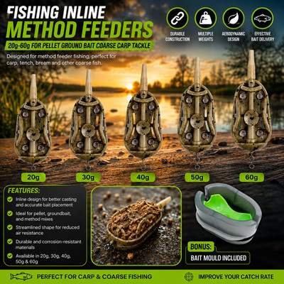 Fishing Inline Method Feeders 20g-60g For Pellet Ground Bait Coarse Carp Tackle