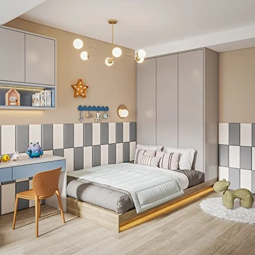 YLL Cabecero Pelar y Pegar Gris Tapizado 3D Pared Anticolisión 10 Gris Foto 3 de 4