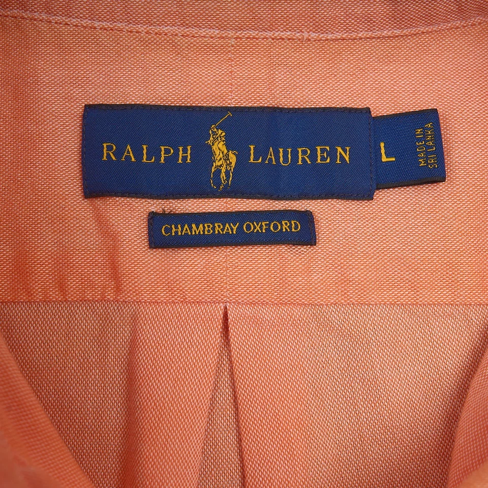 Camisa Polo Ralph Lauren Oxford Para Hombre L Naranja Algodón Botones Carne Poni Foto 4 de 4