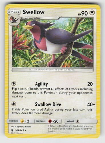 Swellow 104/145 Rare Guardians Rising Near Mint