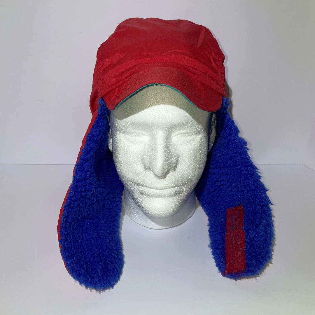 Columbia Vintage Fleece Colorblock Trapper Hat Size S/M Red & Blue