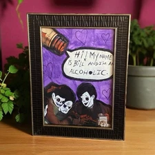 Drunk Guy At The Bar Pickup Ooak Original Framed Painting Funny Weird Art