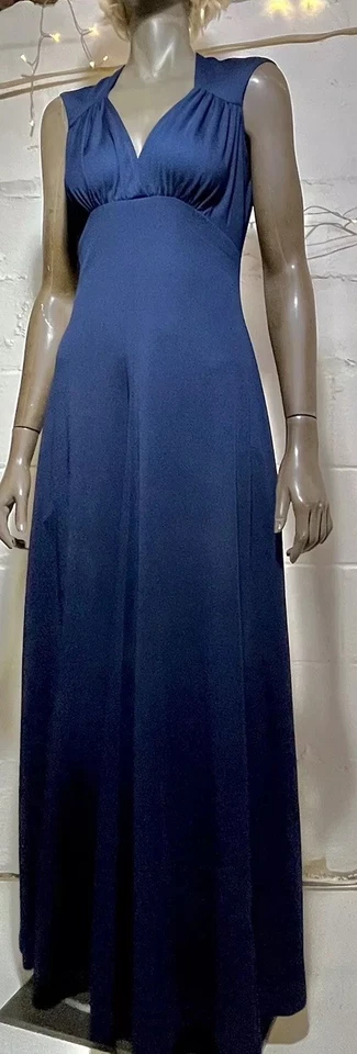 复古 Jody T Of California 露背海军蓝长裙 20 世纪 70 年代全长迪斯科 — 第 2/4 张图片