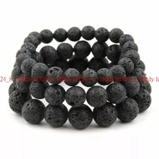 6/8/10mm Natural Black Lava Rock Stone Round Beads Stretch Bracelet 7.5''