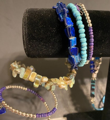 Beaded Wrap Bracelet with Blue Acrylic Bead Necklace - Picture 10 of 20