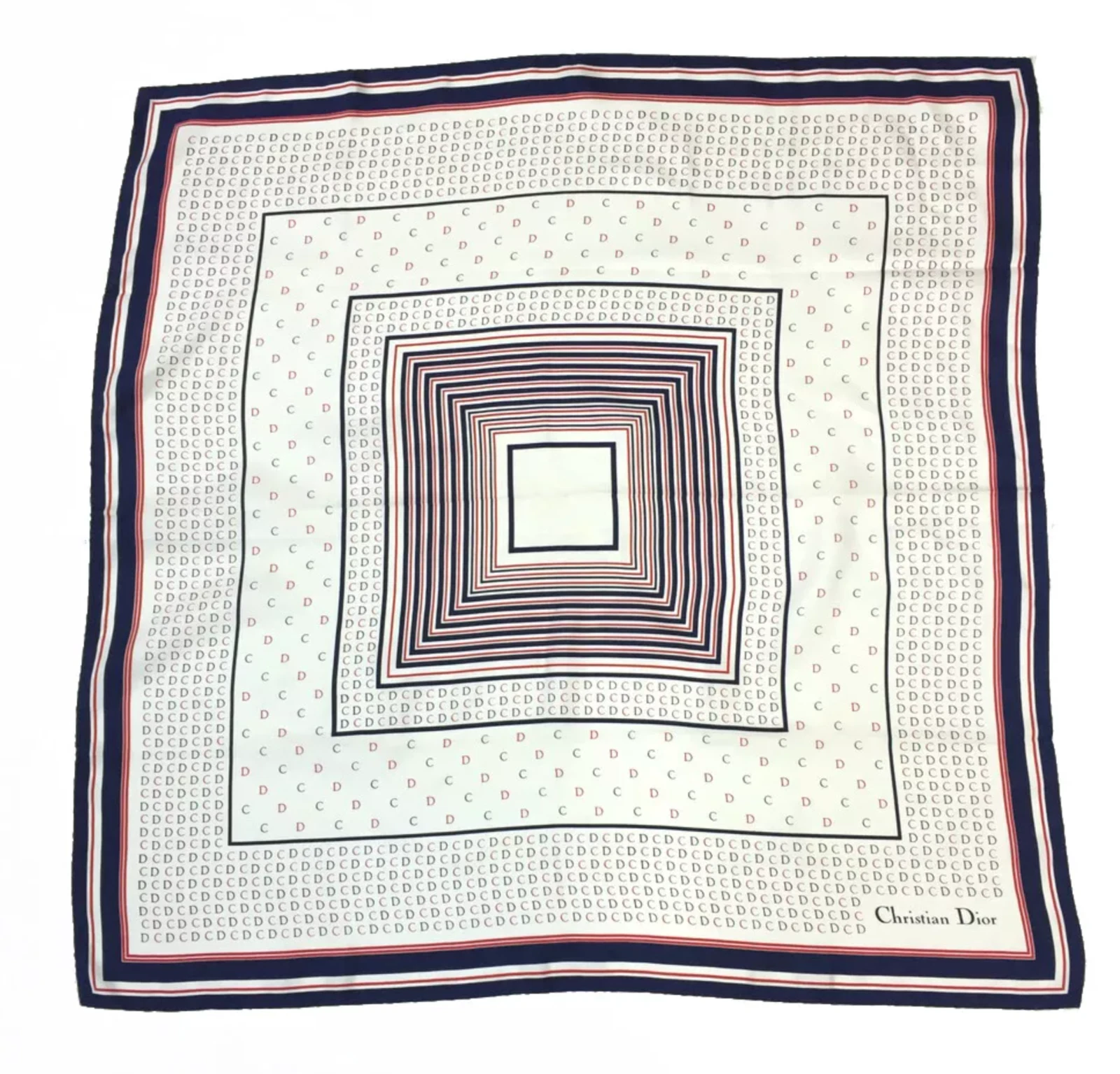Foulard vintage CHRISTIAN DIOR CD monogramme rouge blanc bleu 100% soie 30
